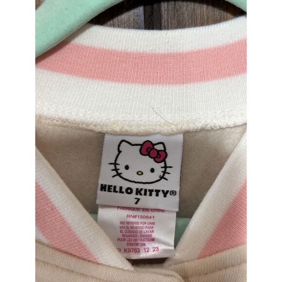 Hello Kitty Girls Varsity Jacket Size 7 Beige & White Cotton & Polyester - Picture 4 of 6
